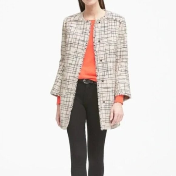 NWOT Banana Republic Collarless Tweed Blazer Jacket - Picture 1 of 11